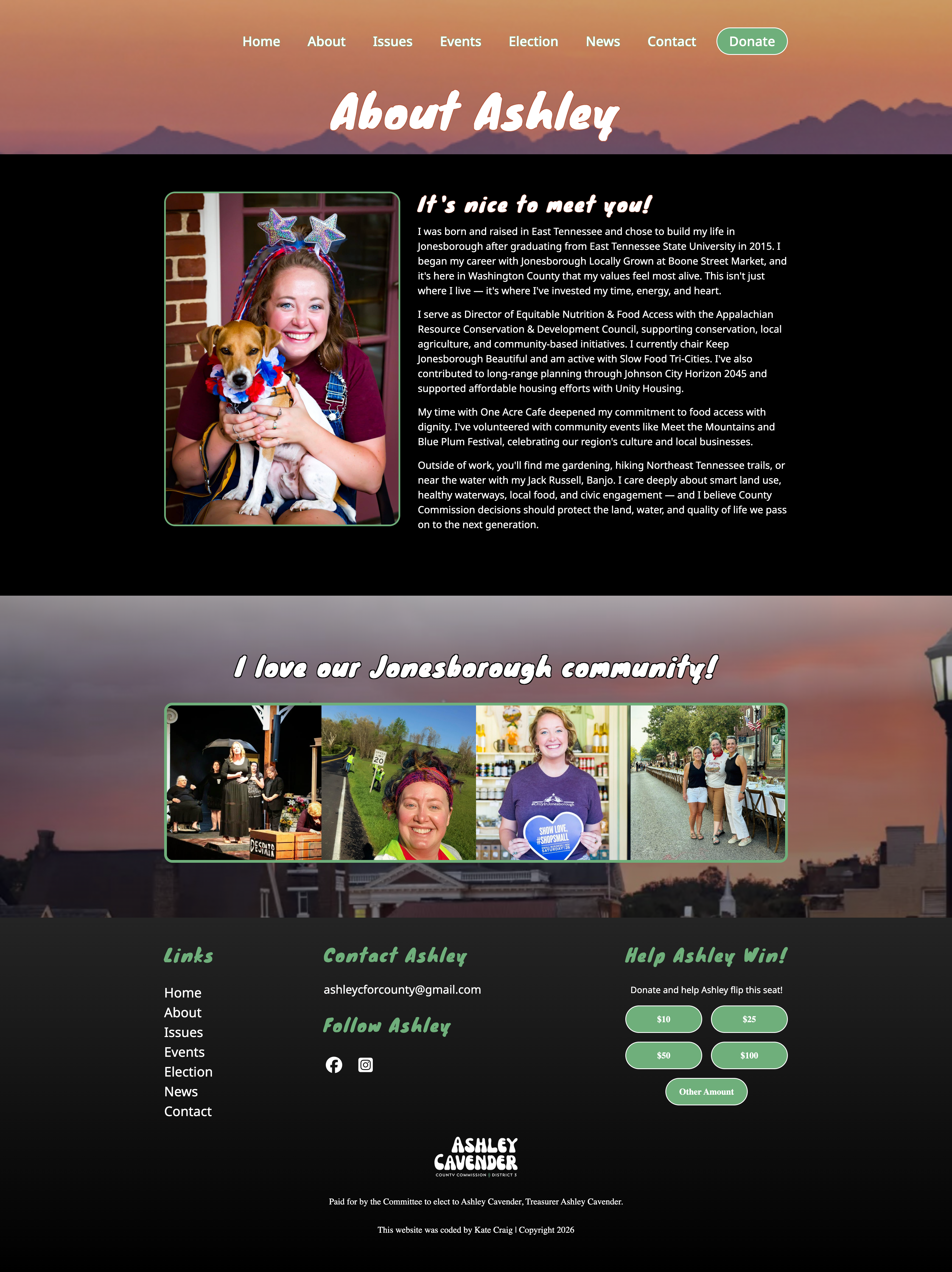 Ashley Cavender About Page Screenshot