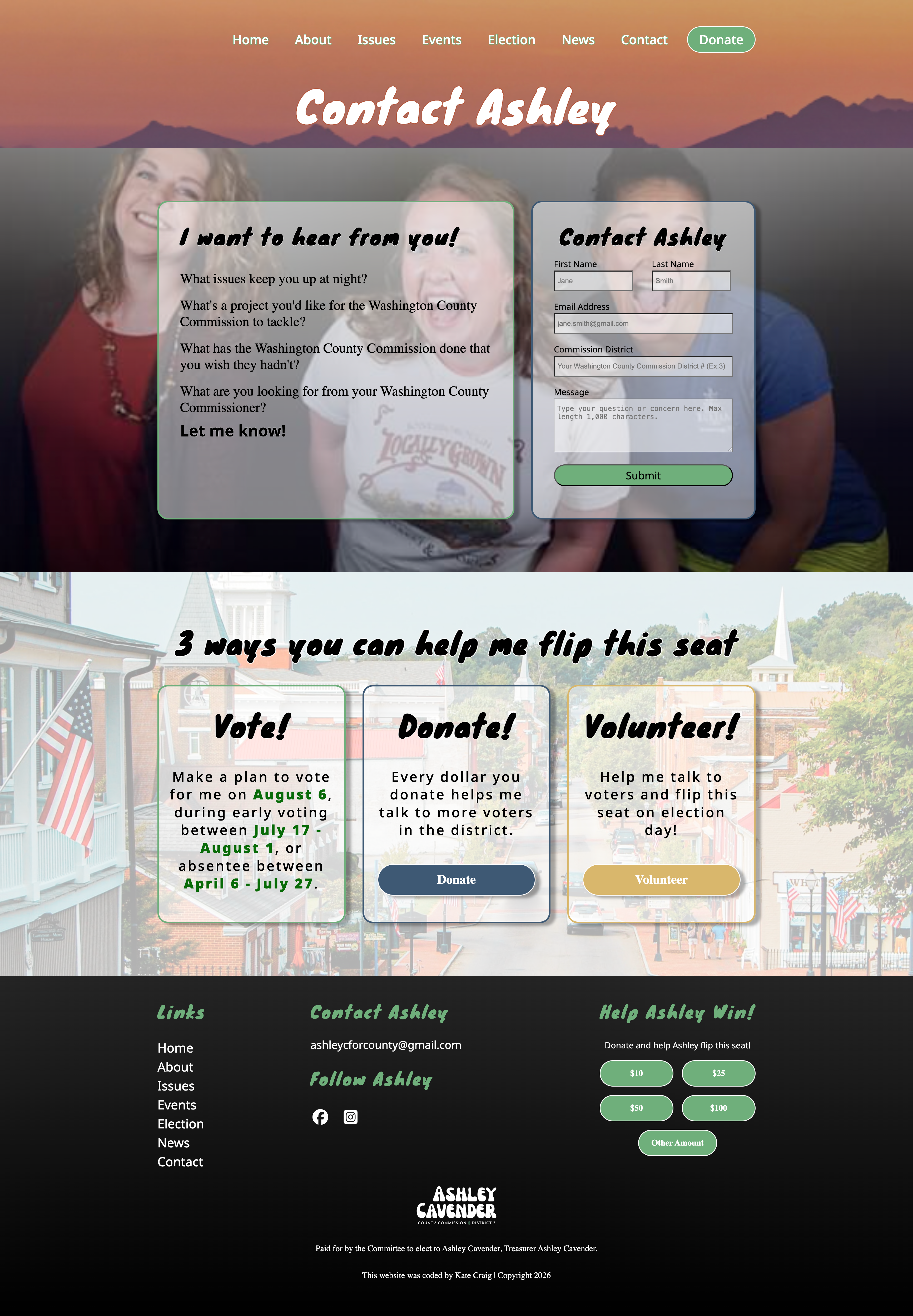 Ashley Cavender Contact Page Screenshot
