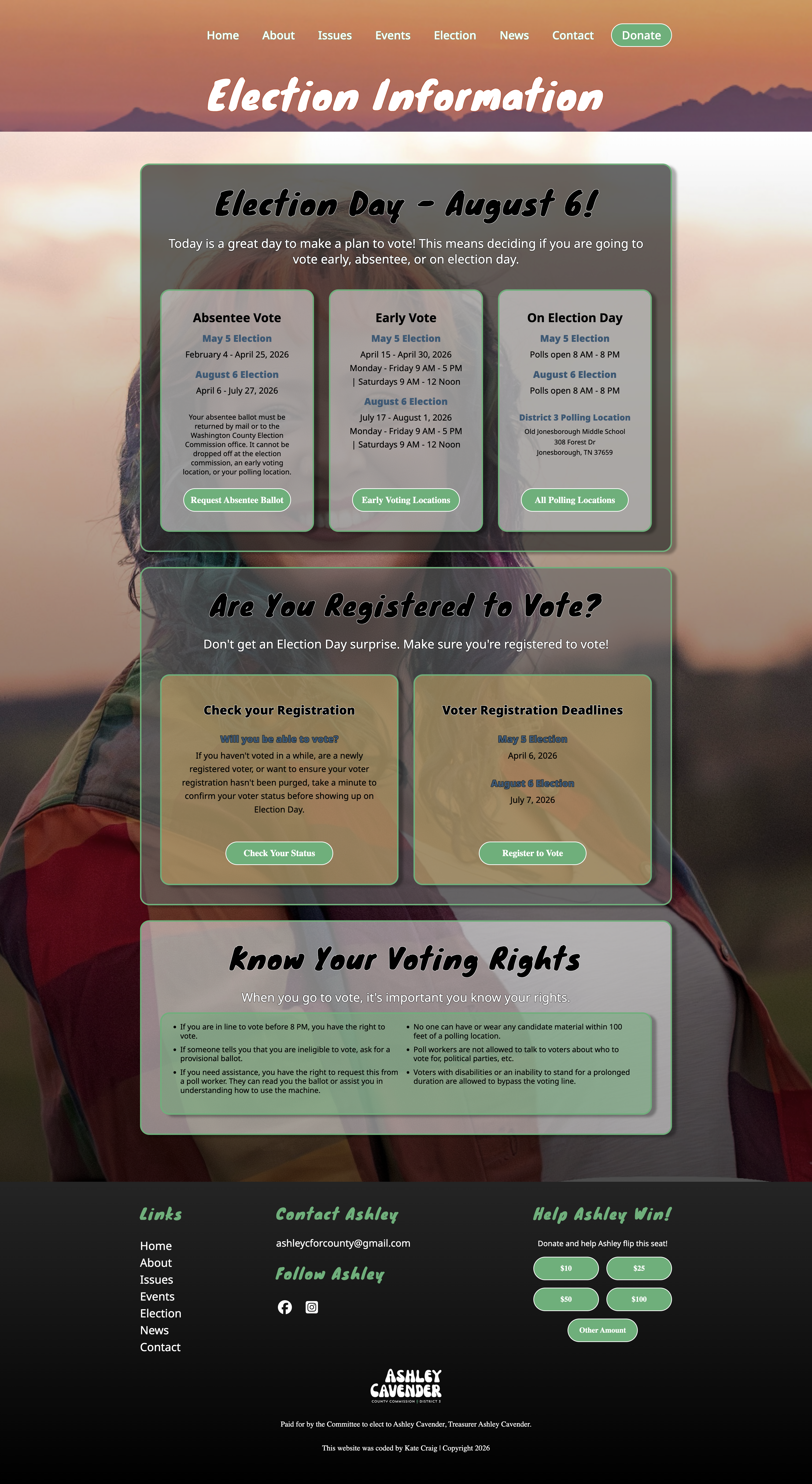 Ashley Cavender Election Page Screenshot