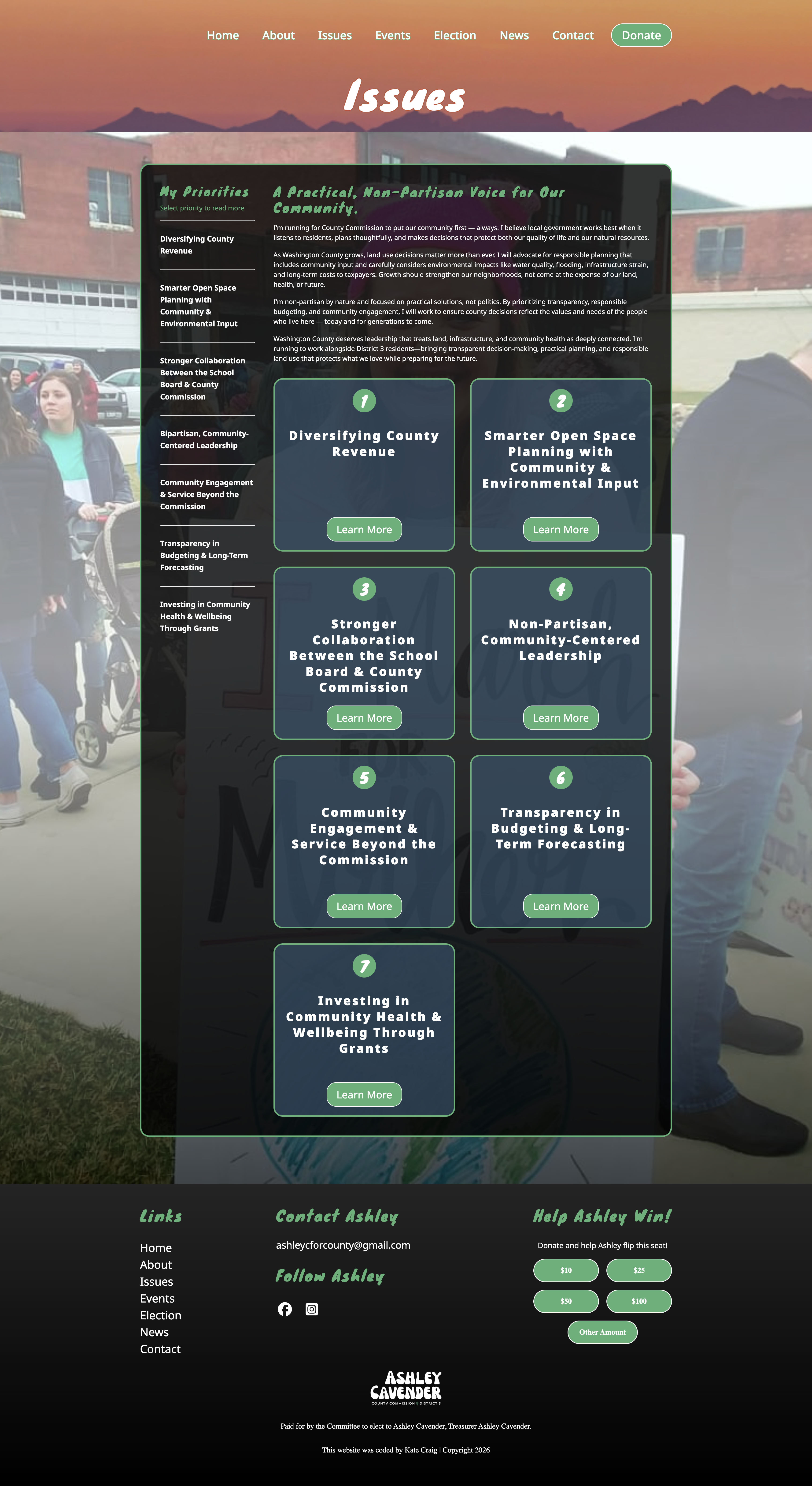 Ashley Cavender Issues Page Screenshot