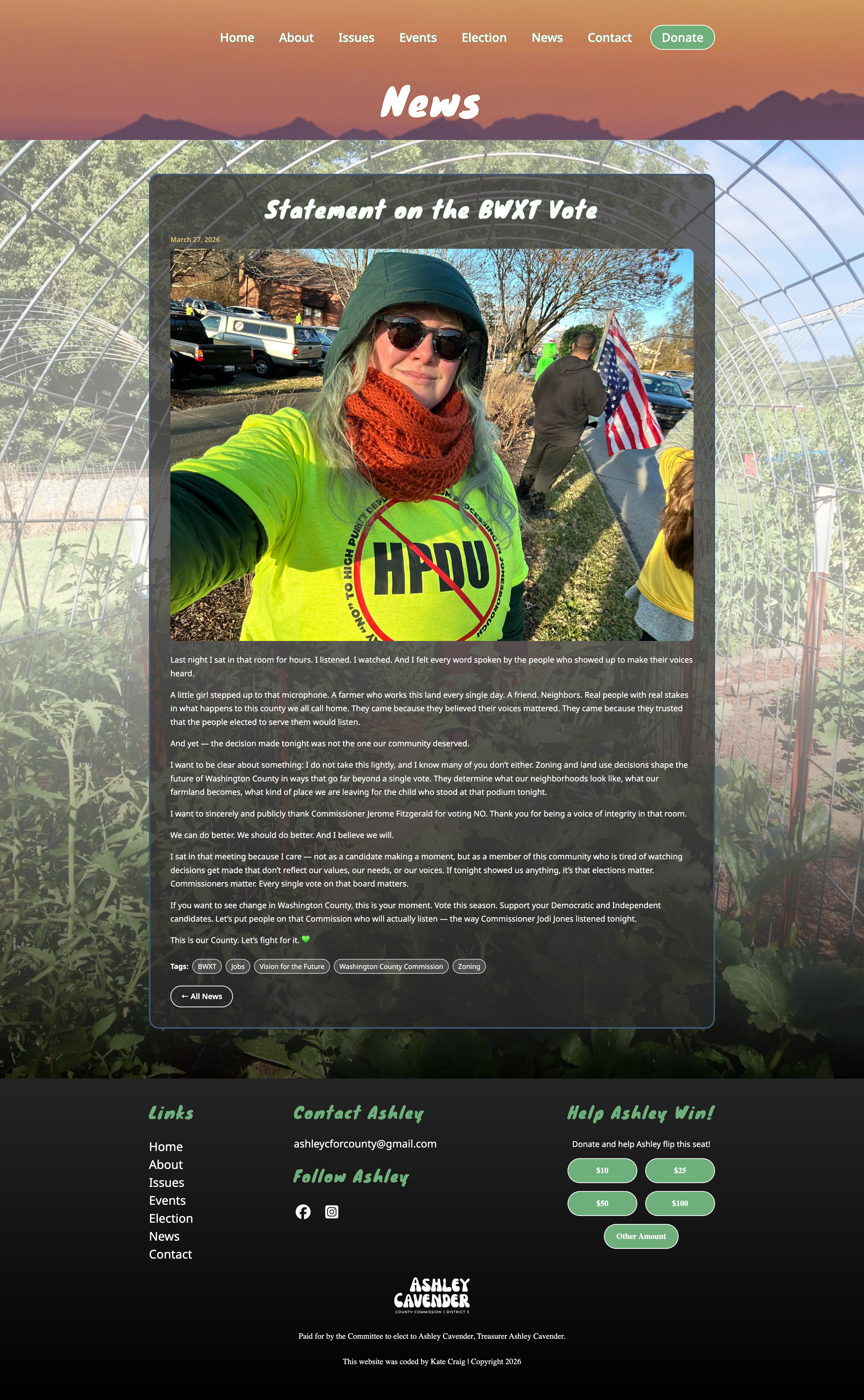 Ashley Cavender News Item Page Screenshot