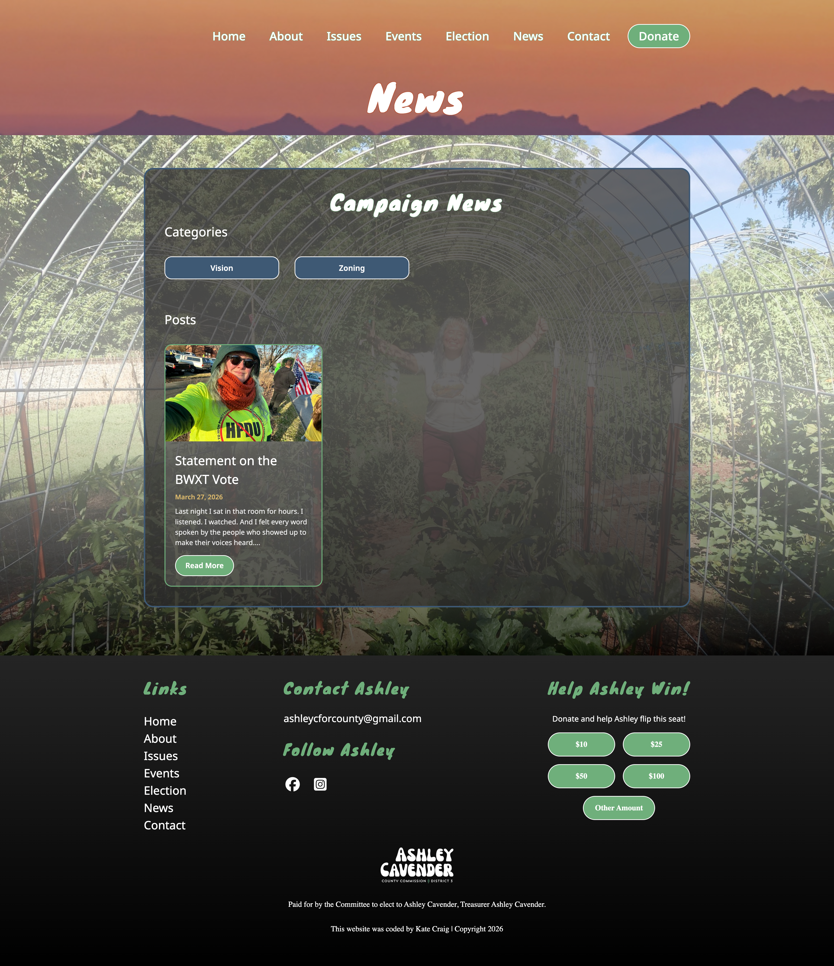 Ashley Cavender News Page Screenshot