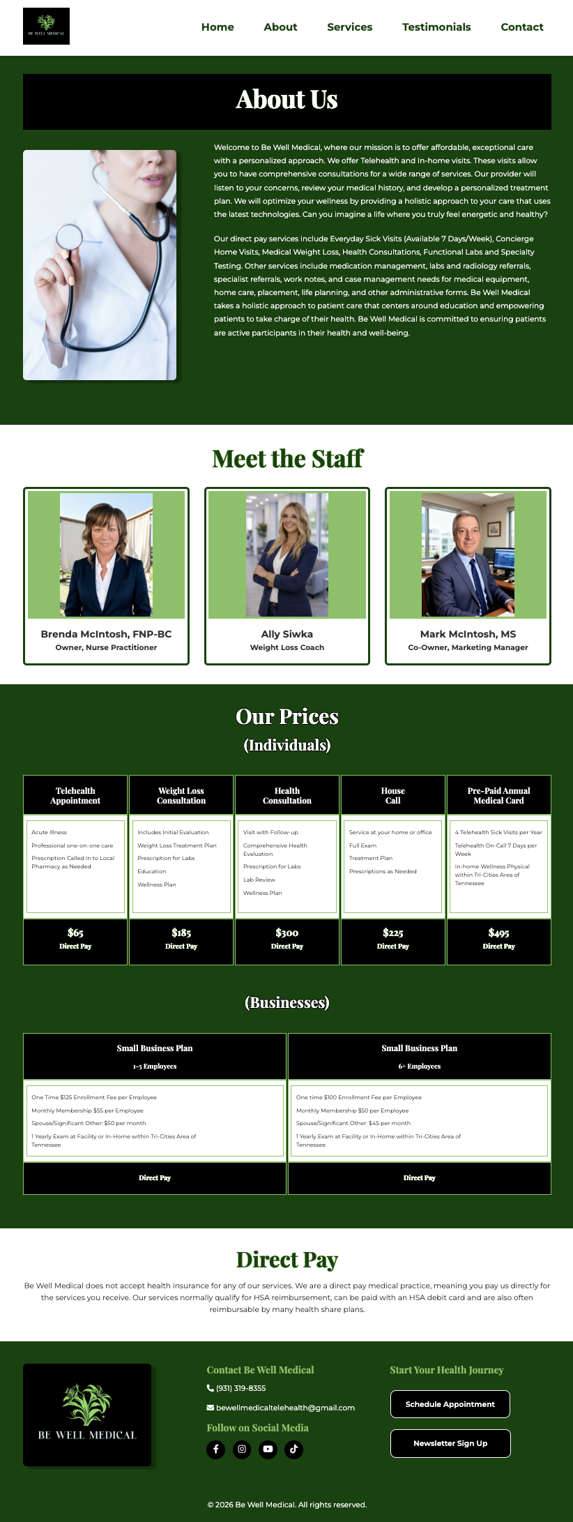 Be Well Medical About Page Screenshot