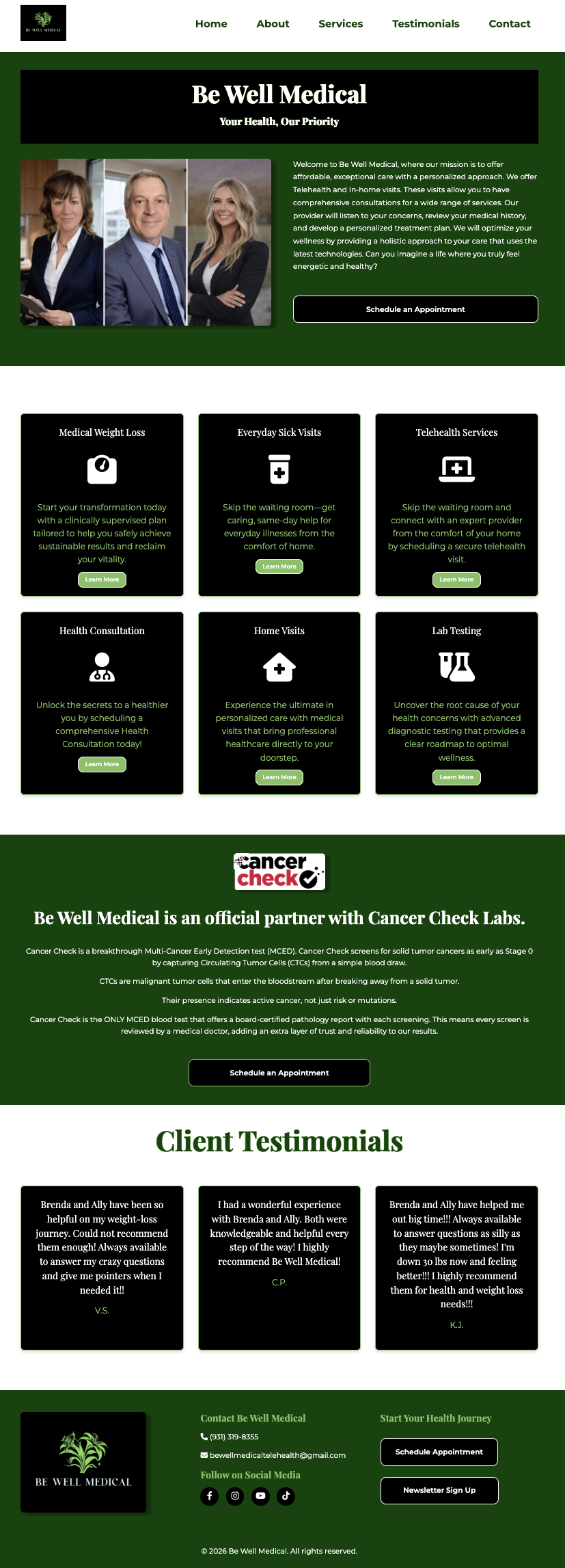 Be Well Medical Home Page Screenshot