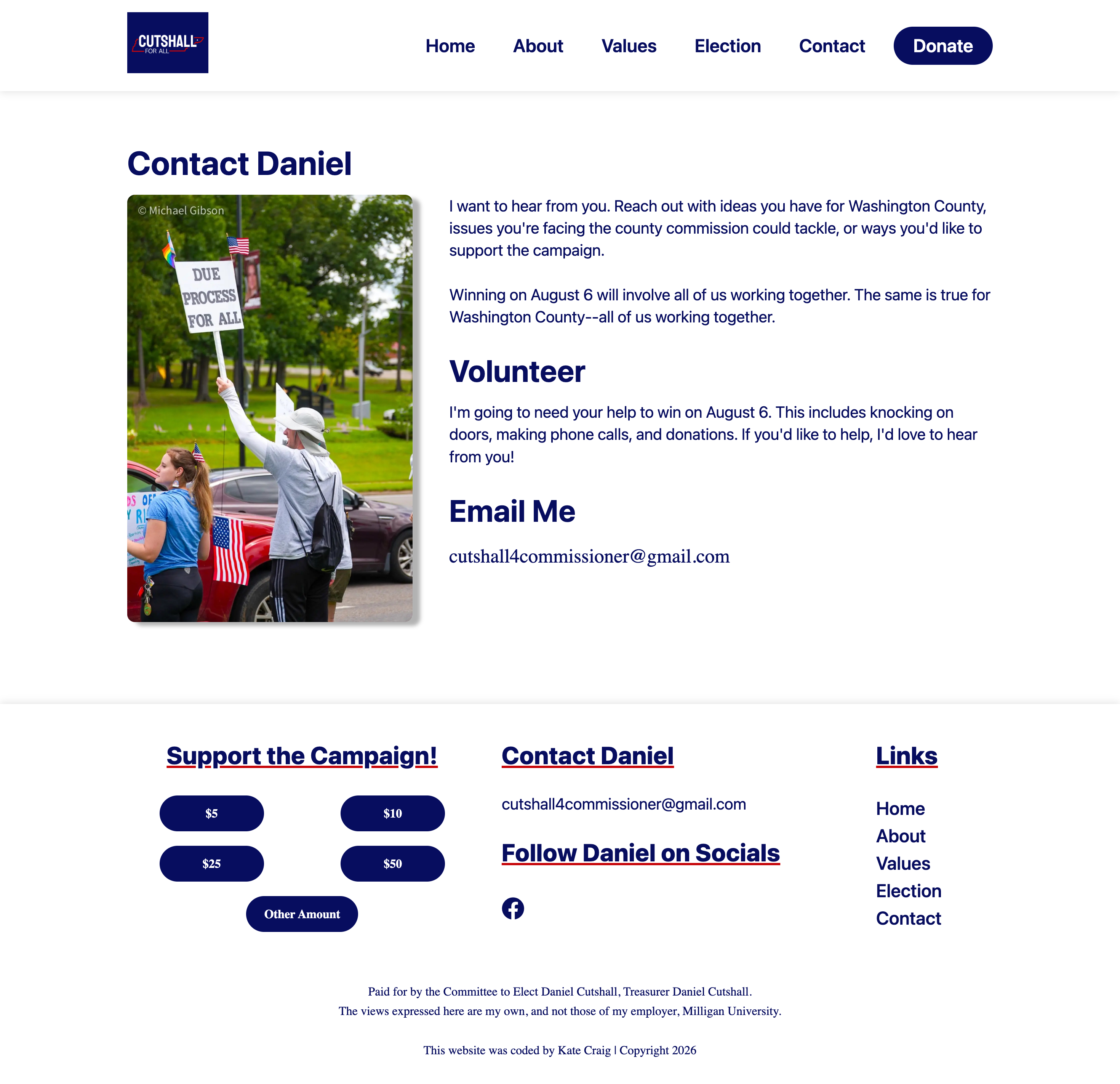 Daniel Cutshall Contact Page Screenshot