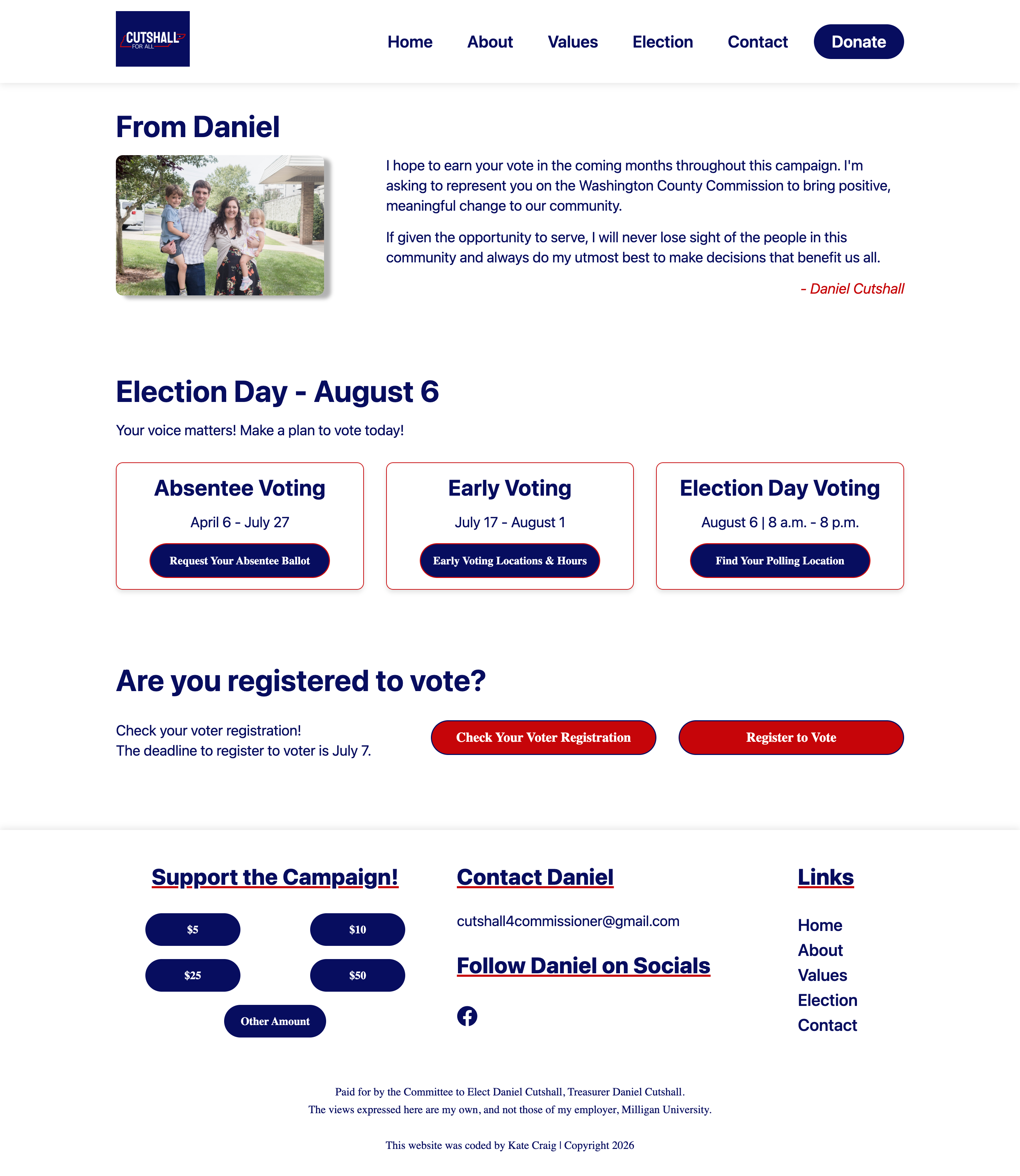 Daniel Cutshall Election Page Screenshot