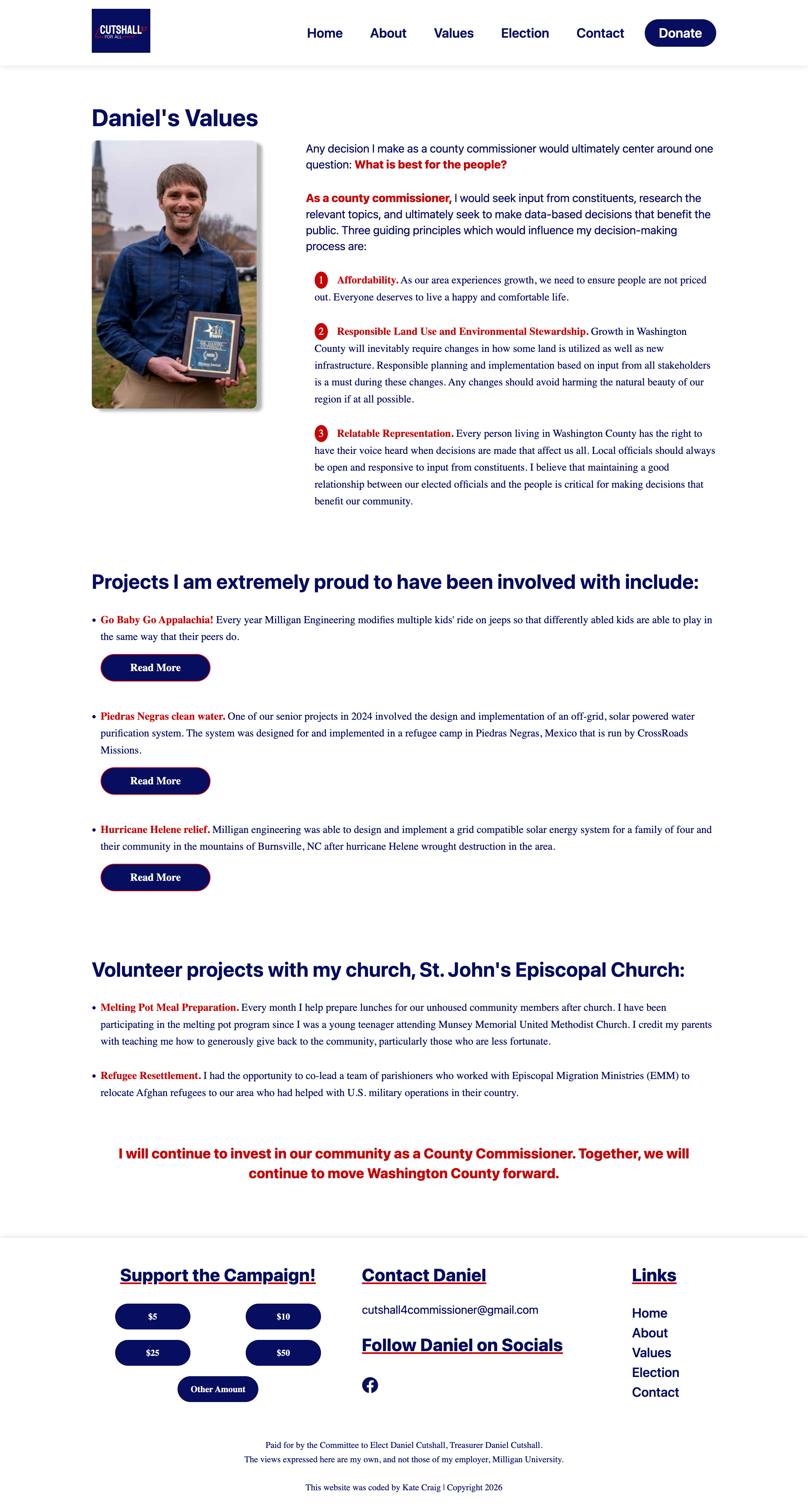 Daniel Cutshall Values Page Screenshot