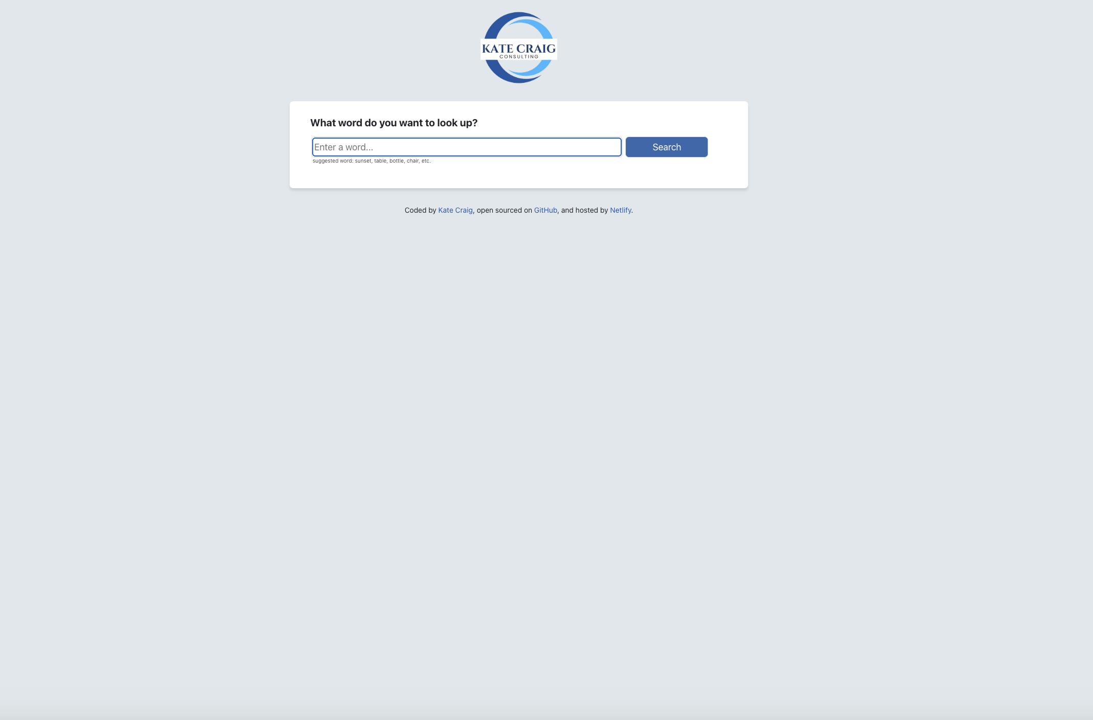 Dictionary Application project landing page screenshot