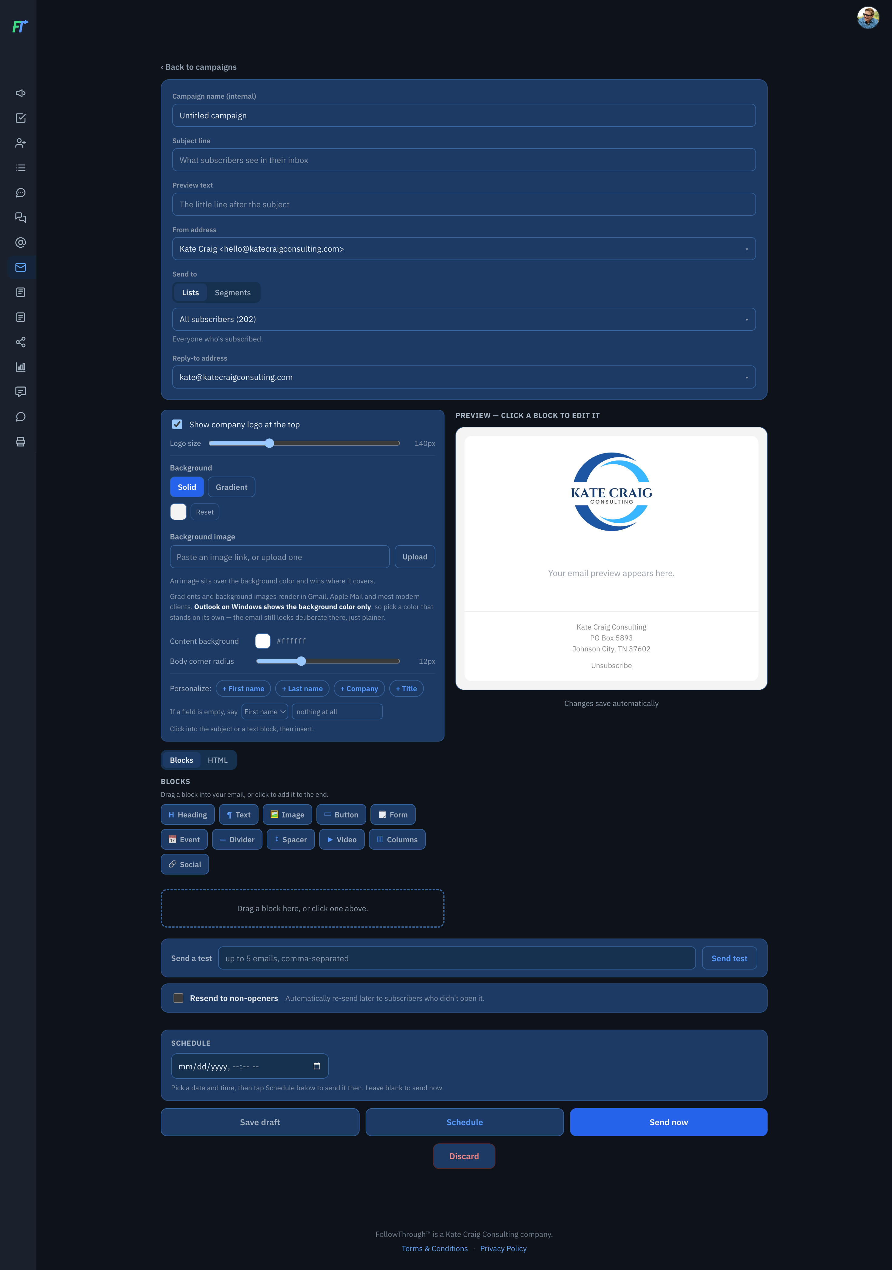 FollowThrough Email Marketing Page Screenshot