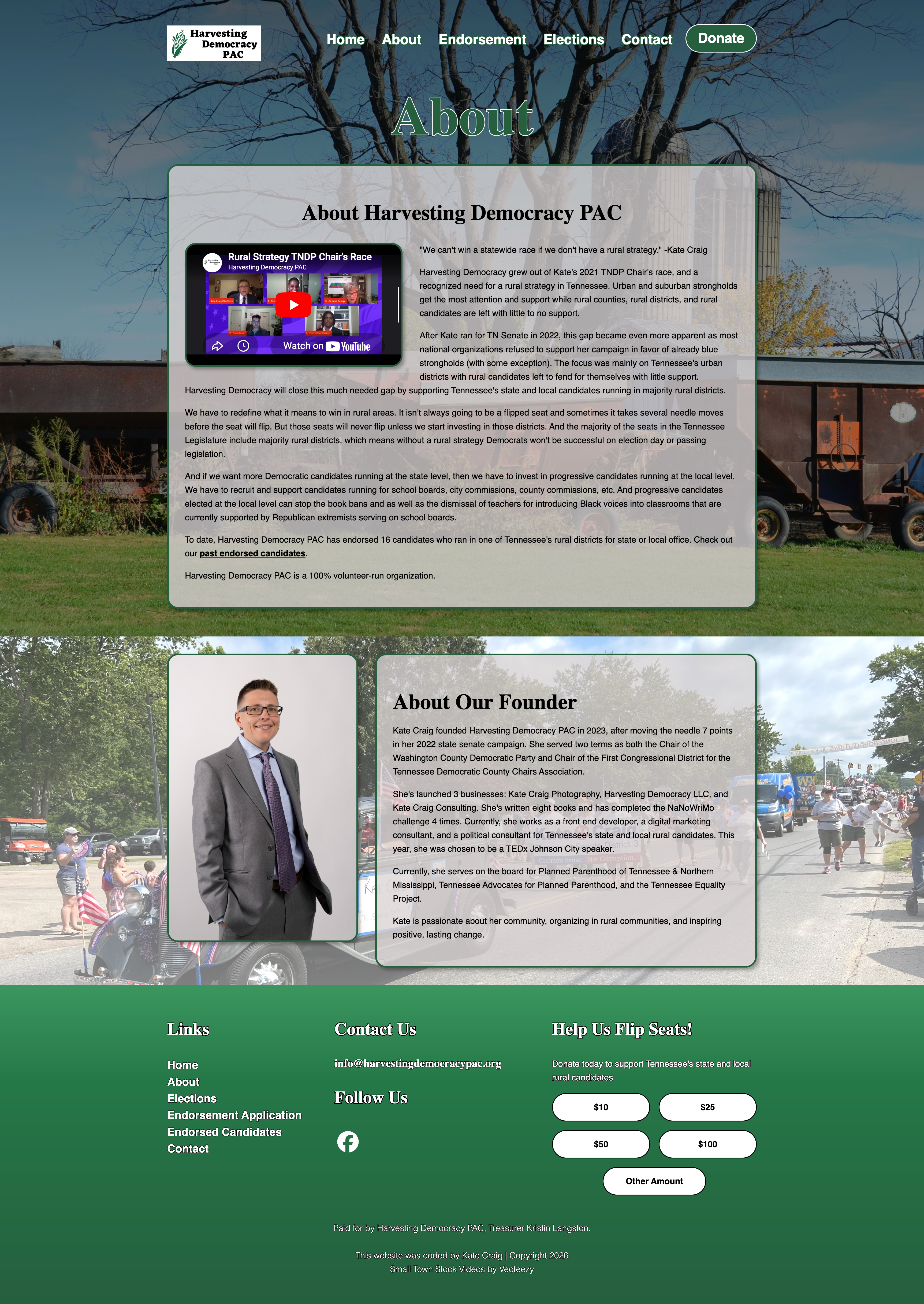 Harvesting Democracy PAC About Page Screenshot