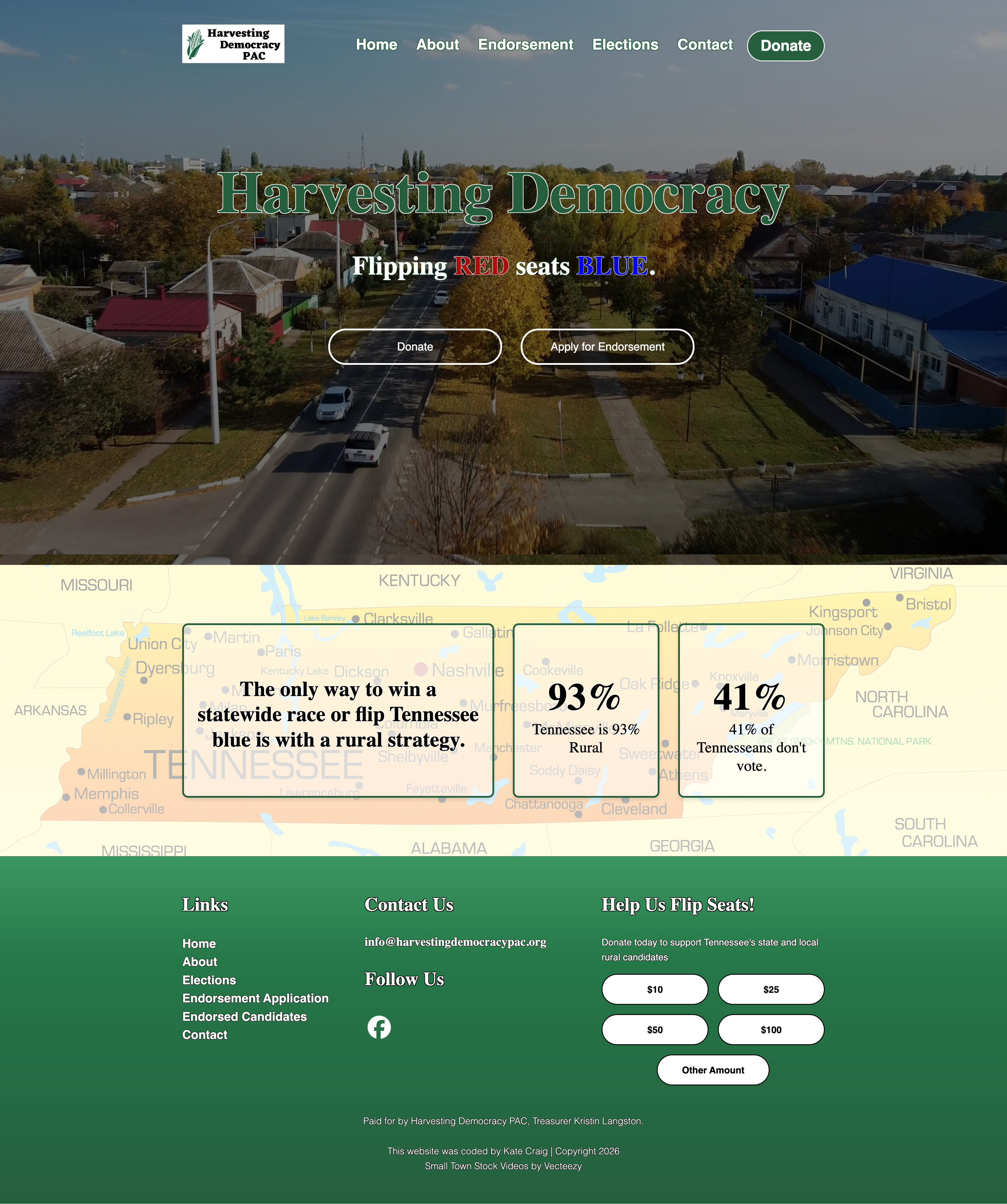 Harvesting Democracy PAC Home Page Screenshot