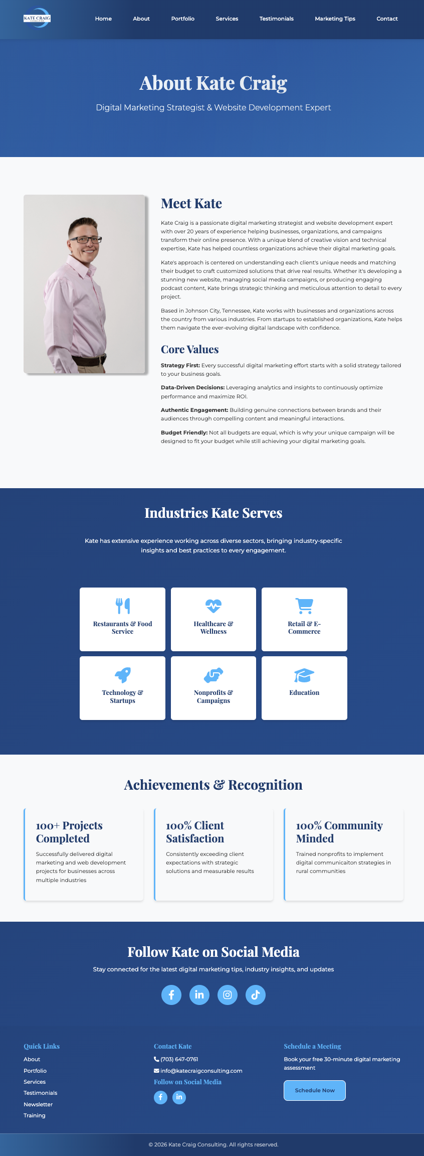 Kate Craig Consulting About Page Screenshot