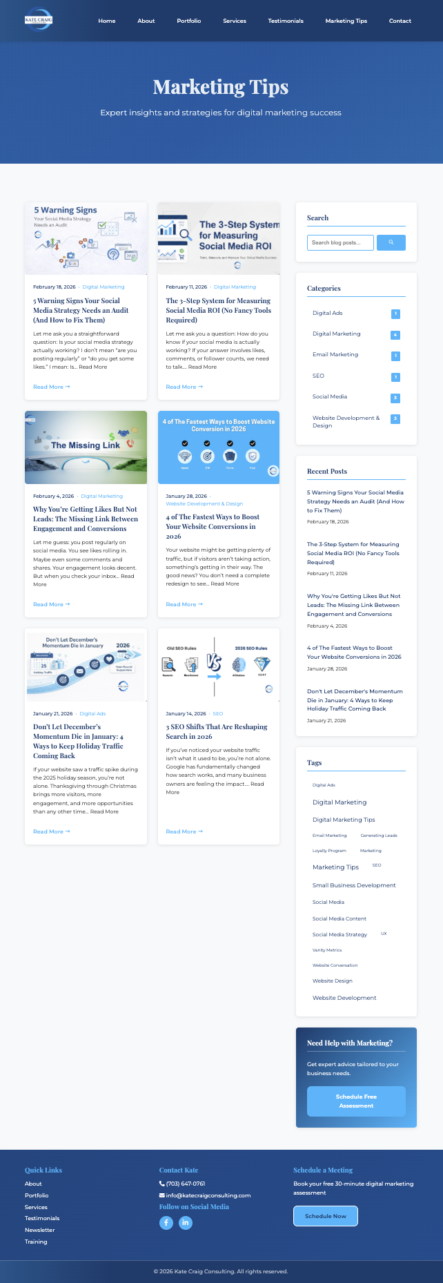 Kate Craig Consulting Blog Page Screenshot