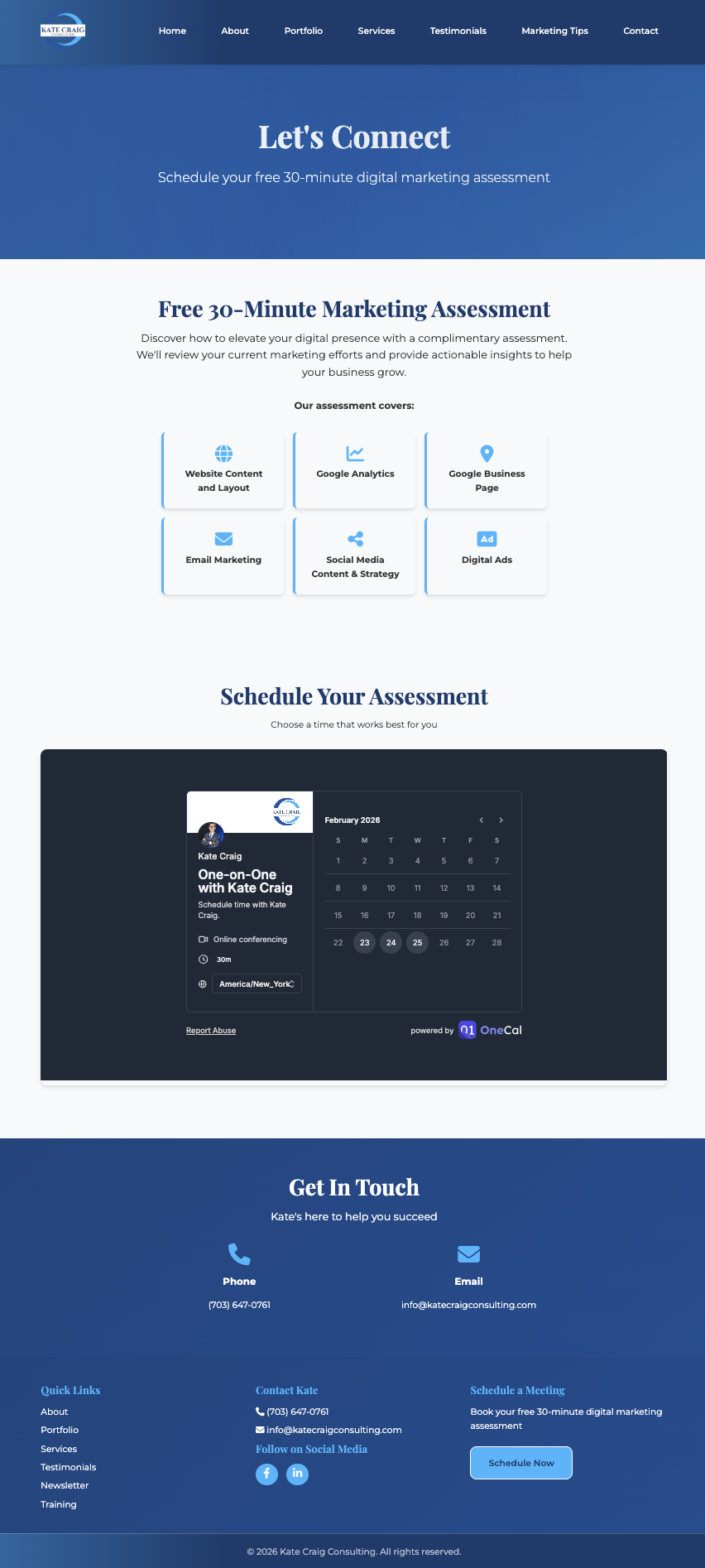 Kate Craig Consulting Contact Page Screenshot