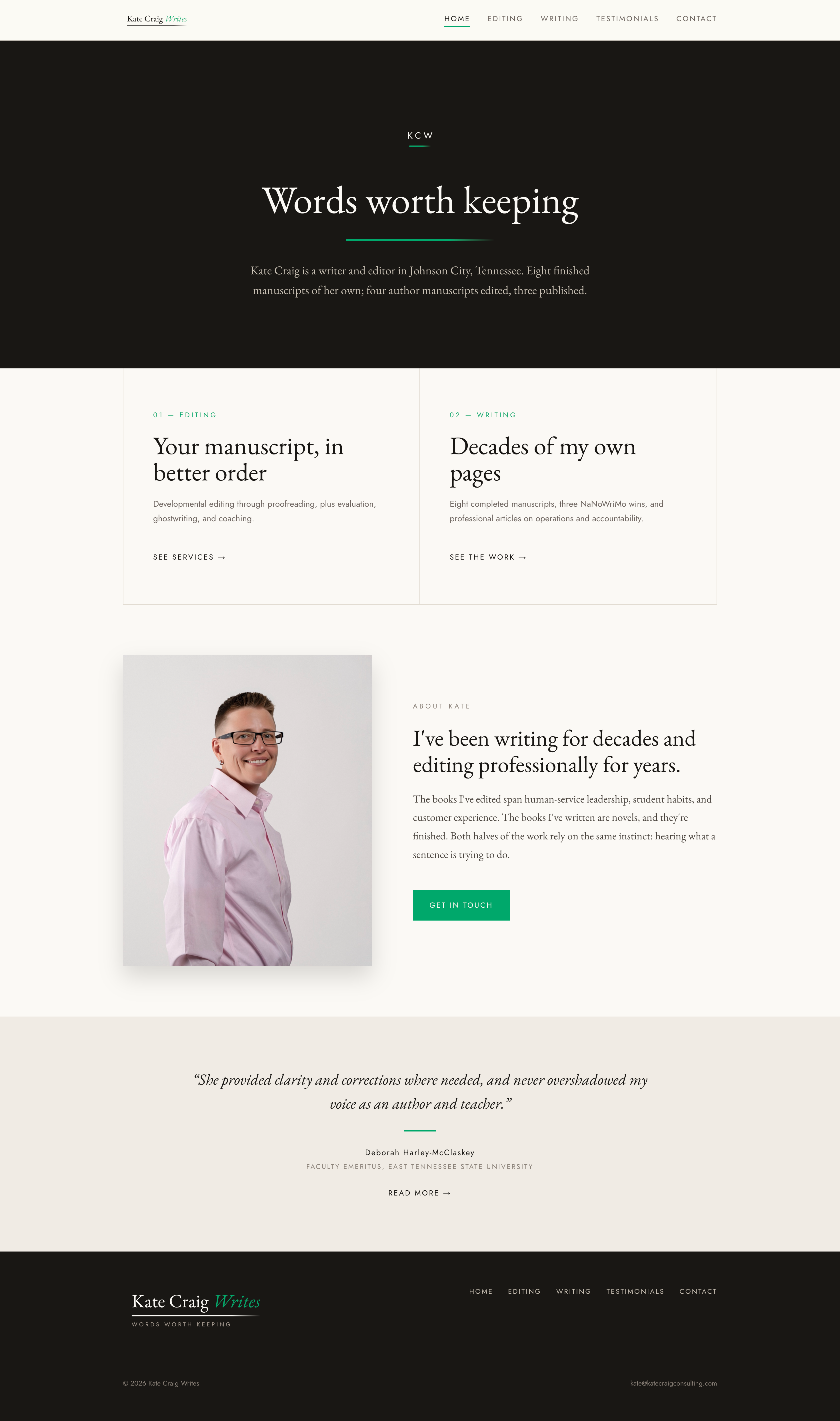 Kate Craig Writes Home Page Screenshot