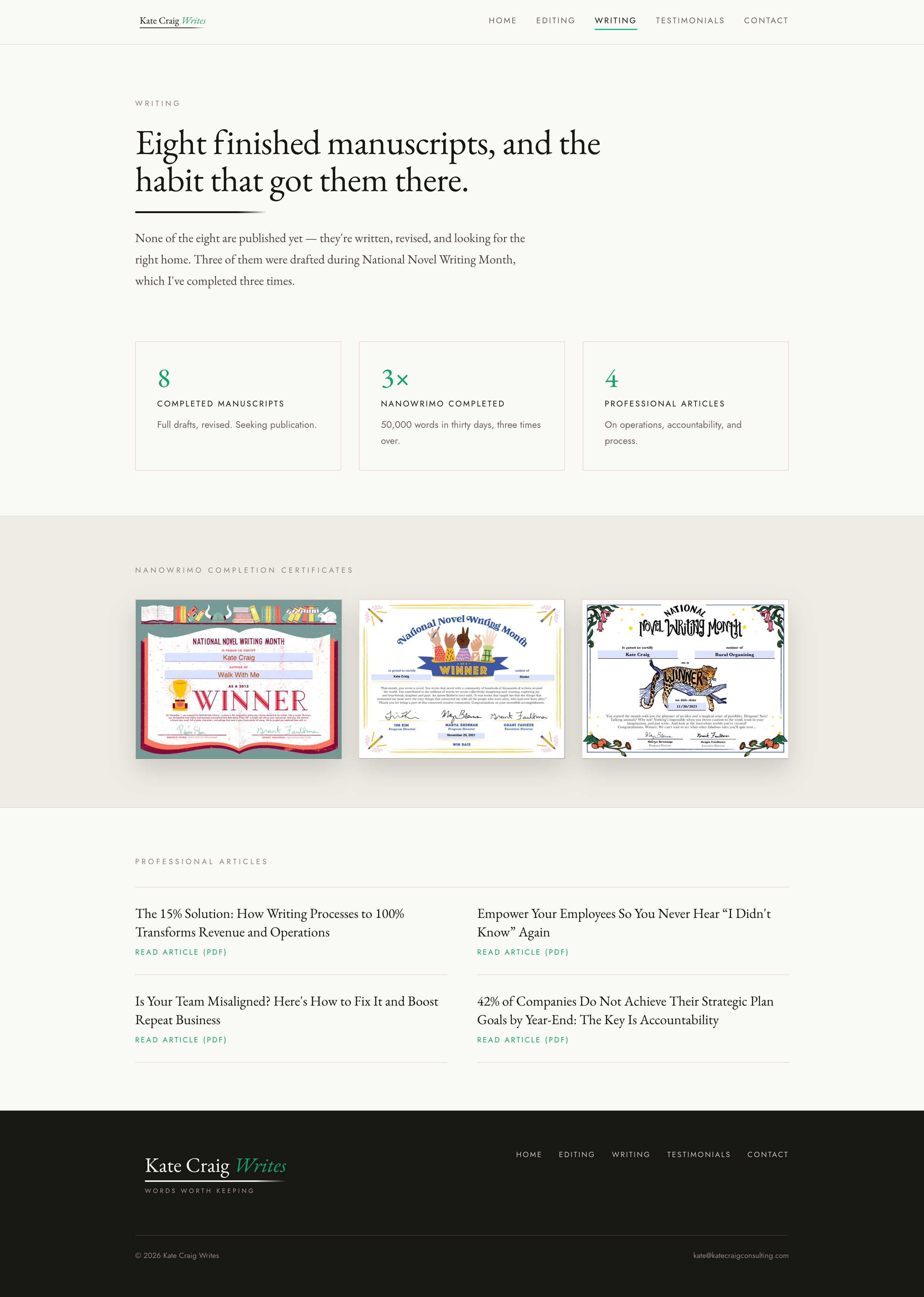 Kate Craig Writes Writing Page Screenshot