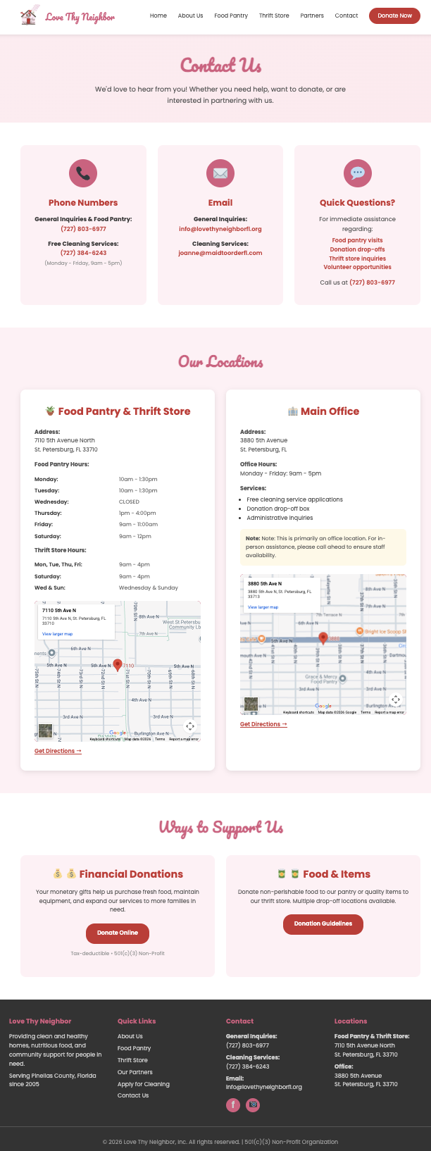 Love Thy Neighbor Contact Page Screenshot