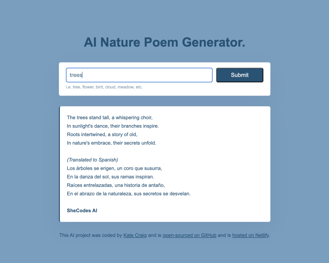 Poem Generator Application project screenshot