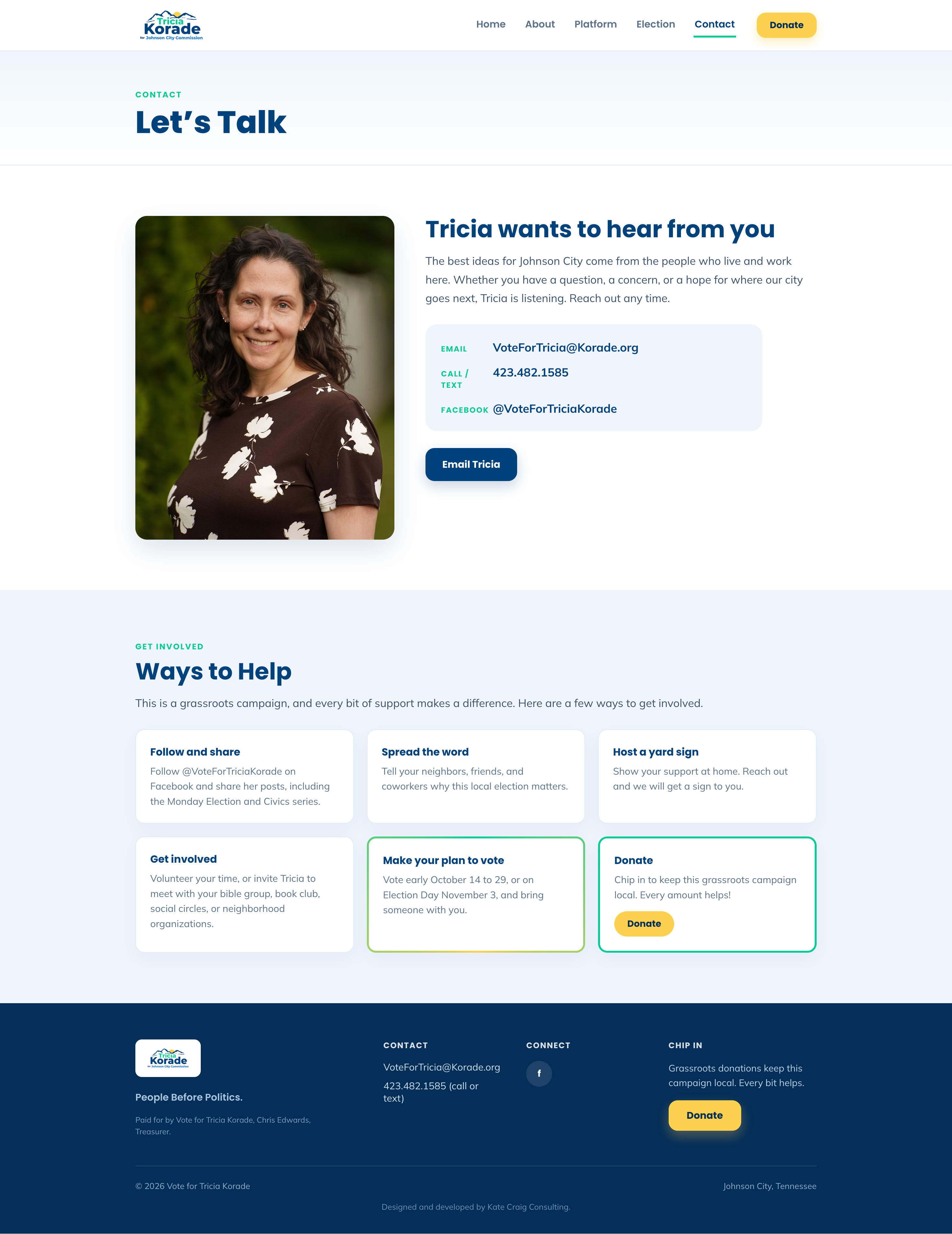 Tricia Korade Contact Page Screenshot