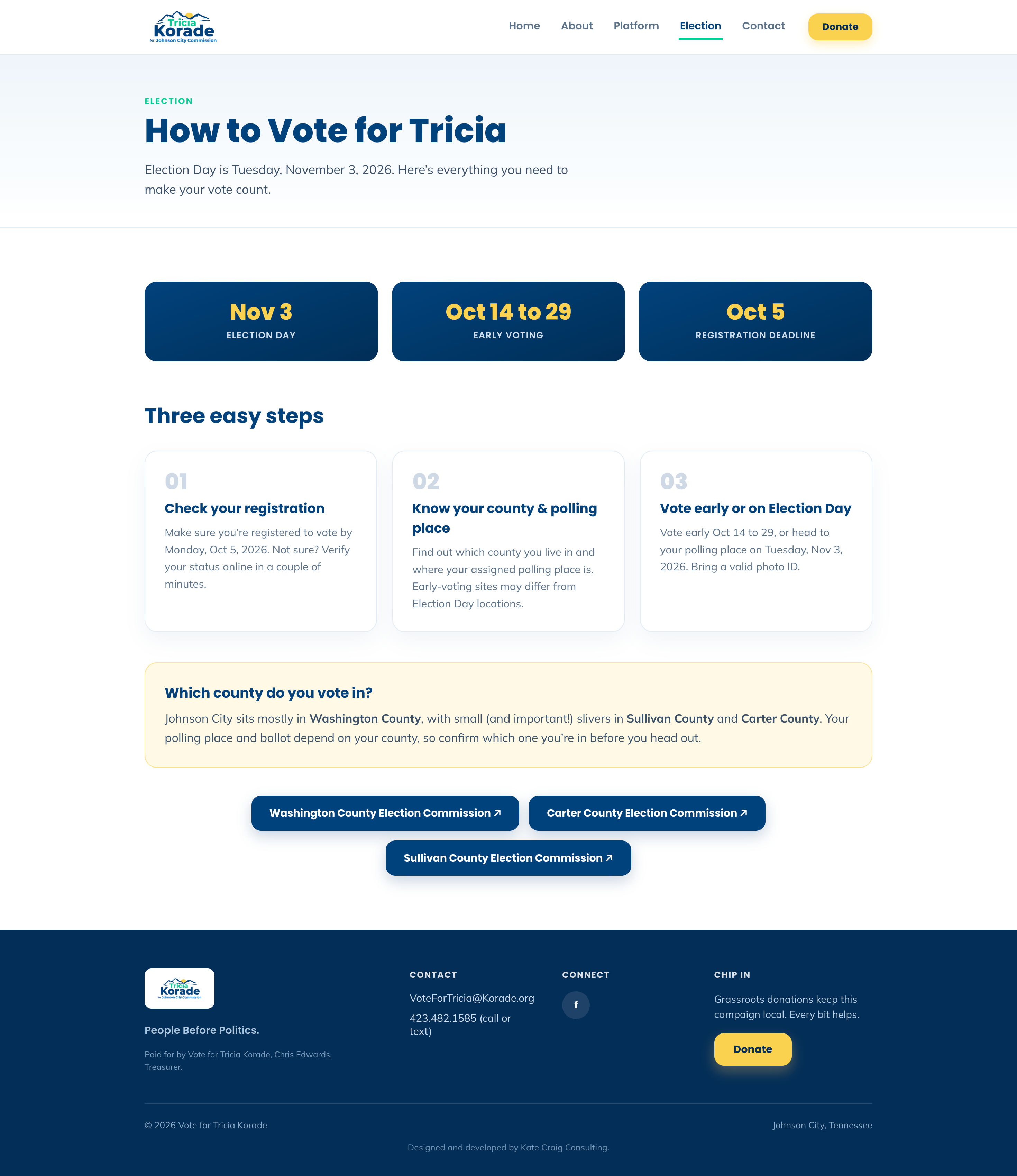 Tricia Korade Election Page Screenshot
