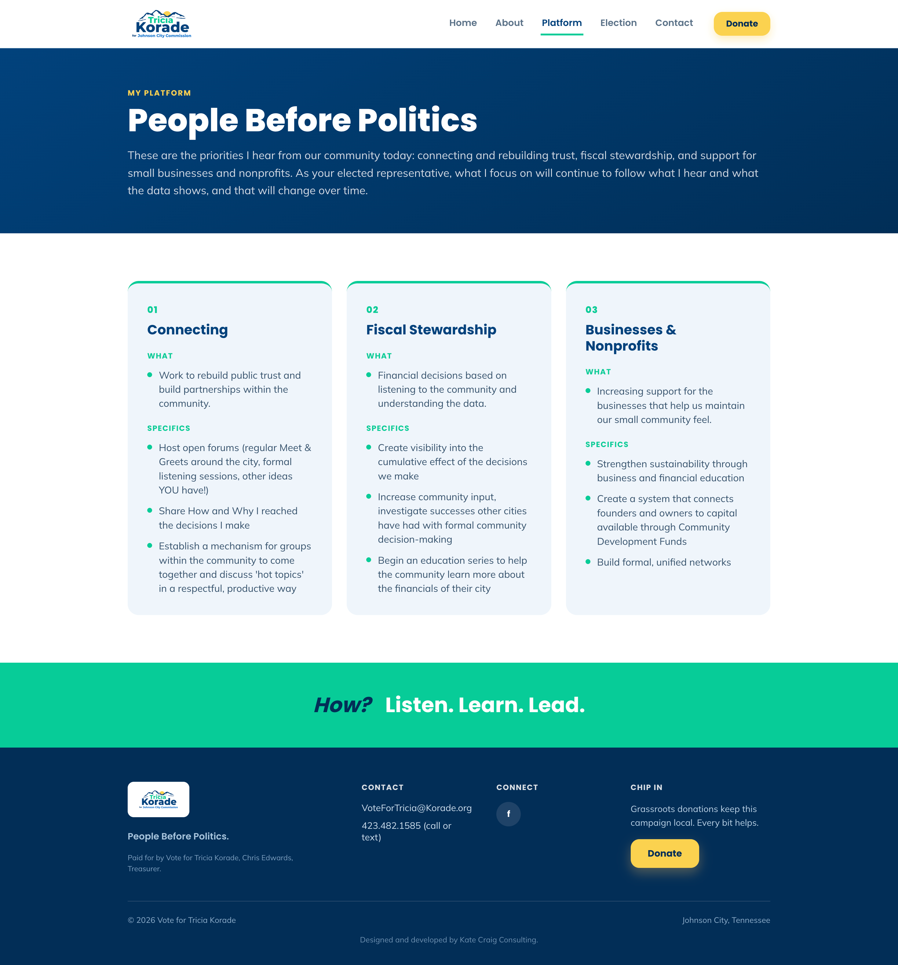 Tricia Korade Platform Page Screenshot