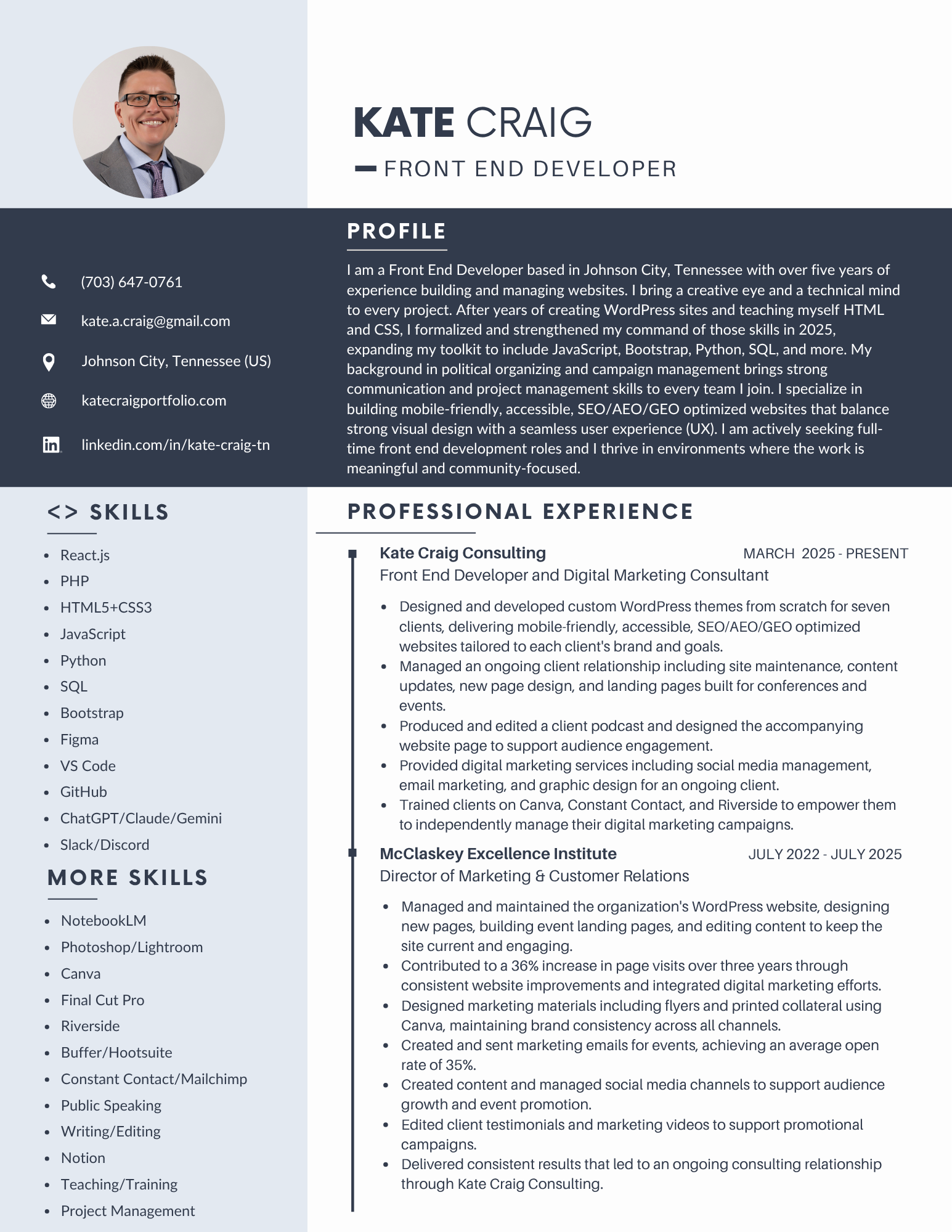 Kate Craig Resume Page 1